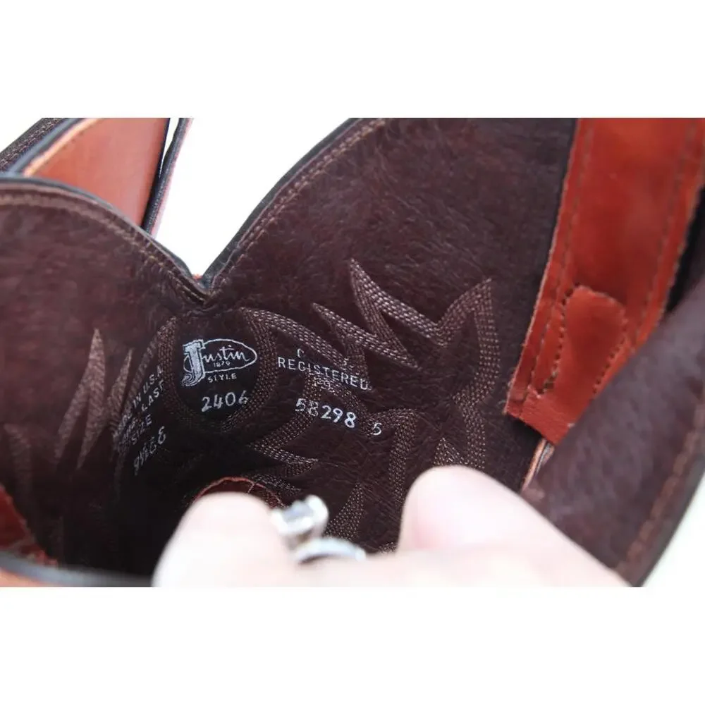 Justin western boots mens shoes orange/brown shoes pull on cowboy boots 9.5 EE
